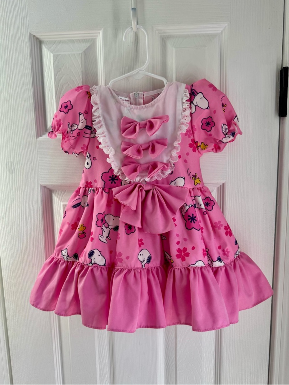 Pink Snoopy Print Bow Dress